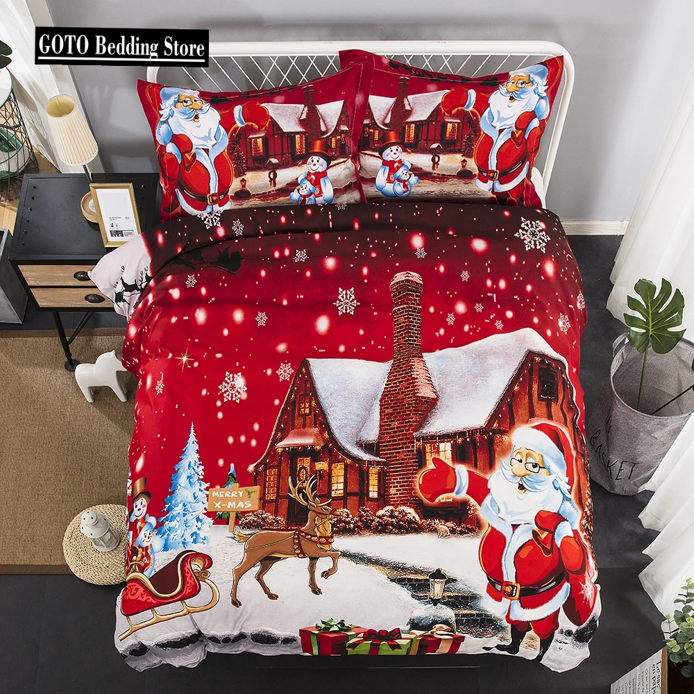 

Happy Christmas King Size Bedding Set, Reactive Printing, Red Snowflake, Reindeer, Santa Claus, Duvet Cover Sets, Dropship