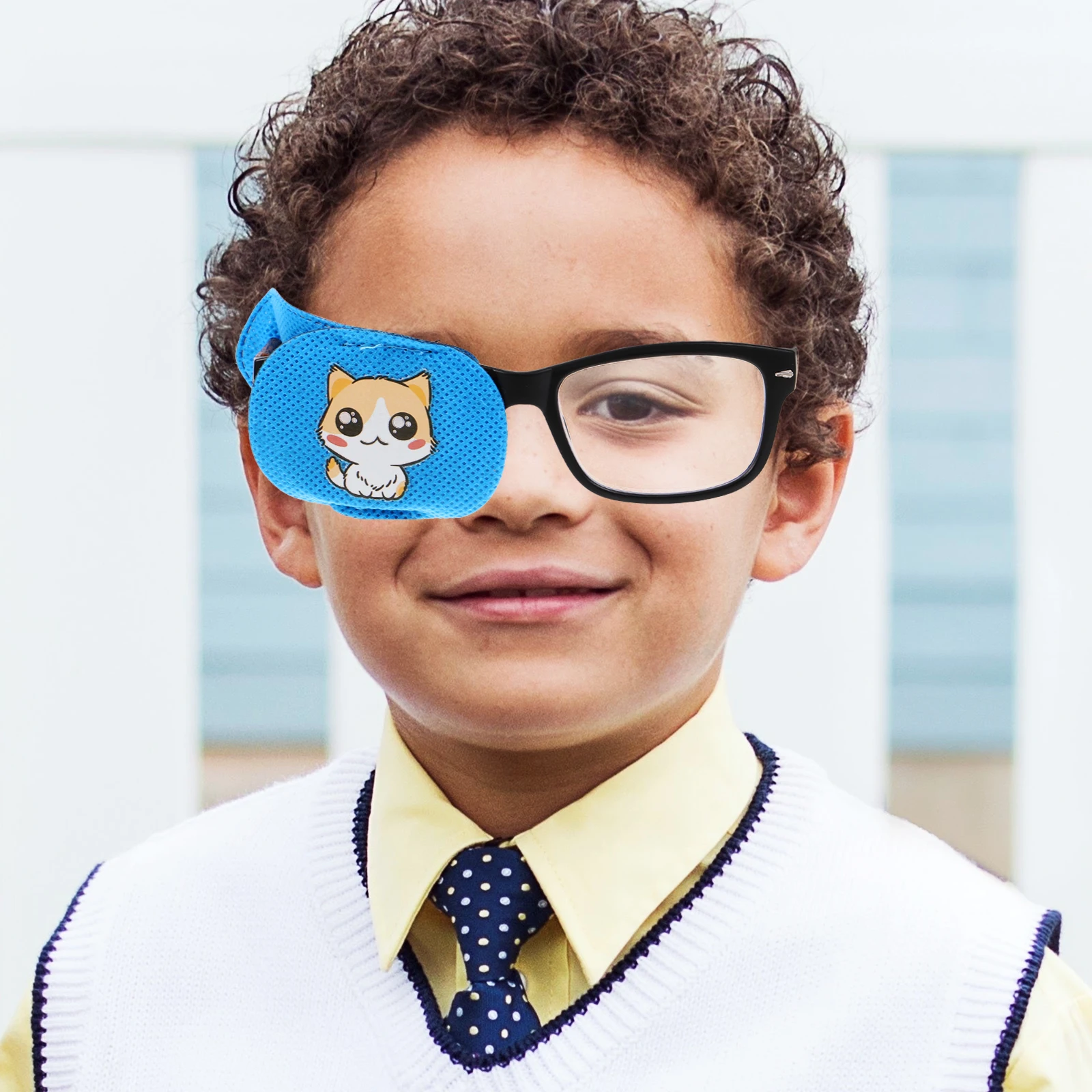 

6 Pcs Correction Eye Patches Kids Full Cover Amblyopia Blue Cartoon Single Eye Covers Portable Breathable