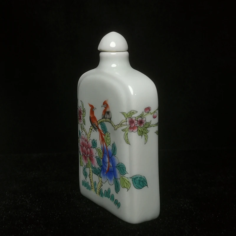 1919 Antique art Size 3.2 Inch Old Chinese Famille rose Porcelain Flowers and Birds Snuff Bottle Gift Decoration Collection