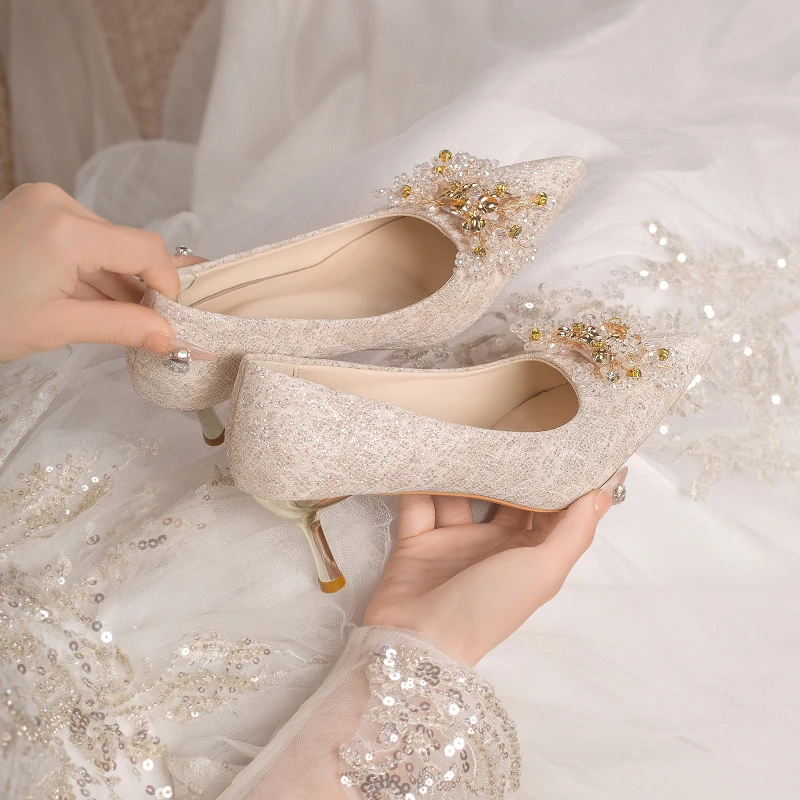 

Женские пикантные туфли на высоком каблуке, весна-осень 2023, тонкие утягивающие туфли с острым носком, последние бежевые женские туфли на тонком высоком каблуке в стиле ретро