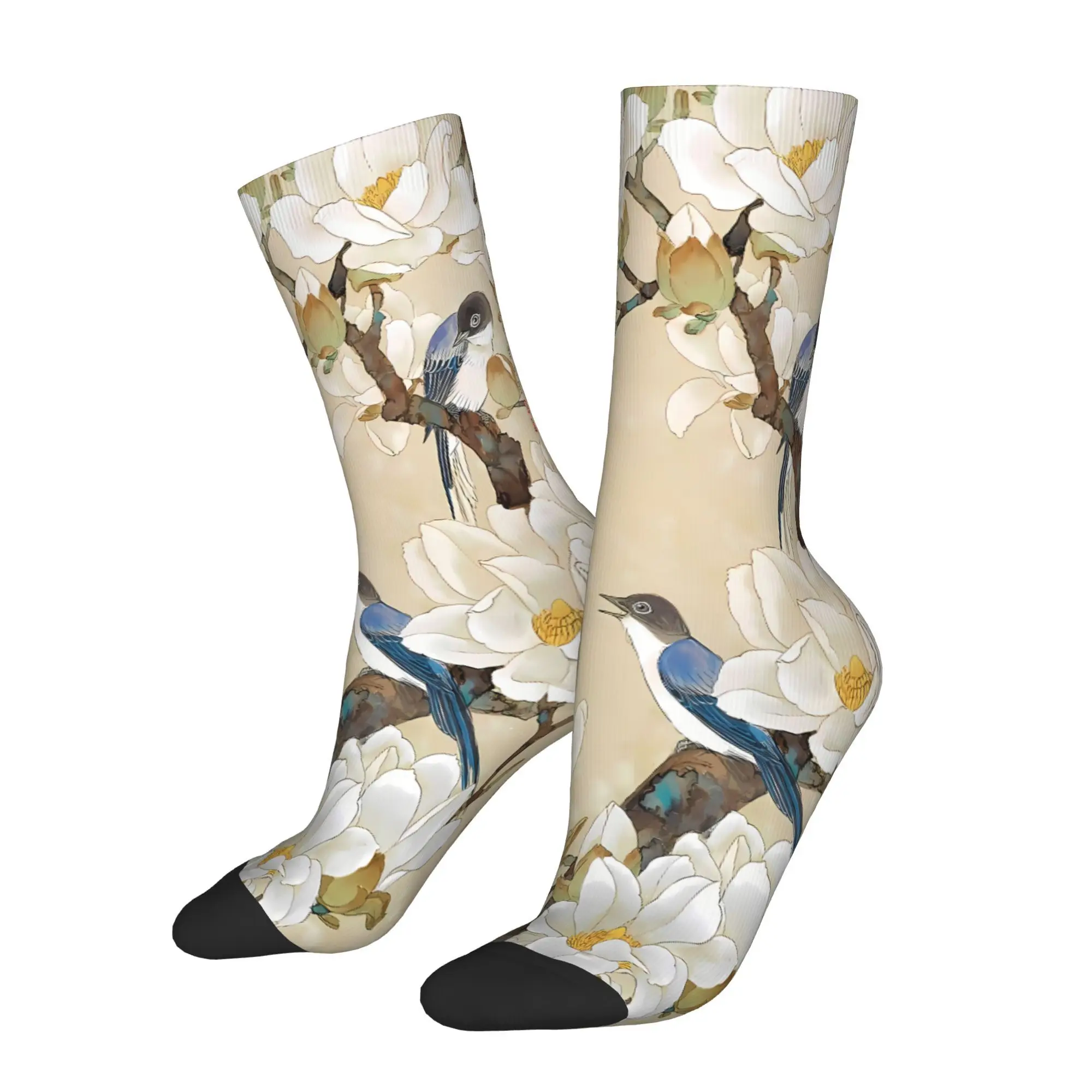 

Носки с белым пионом и птицами, мужские модные полиэстеровые носки с принтом