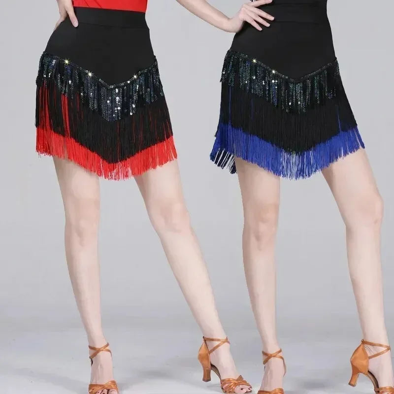 Latin Dance Kleidung Neue Erwachsene Frauen Quaste Kurzen Rock Drei-Schritt Schritt Tanz Kleidung Pailletten Leistung