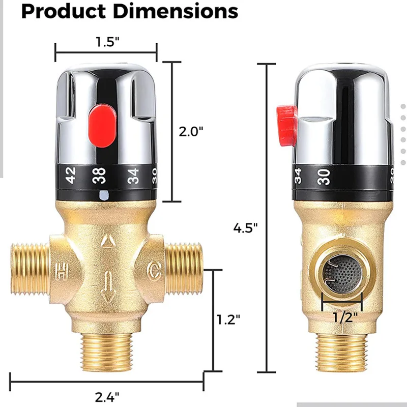 Brass Thermostatic Mixing Valve Constant Water Temperature Shower Faucet Valve Thermostat Bathroom Kitchen Tap Valve