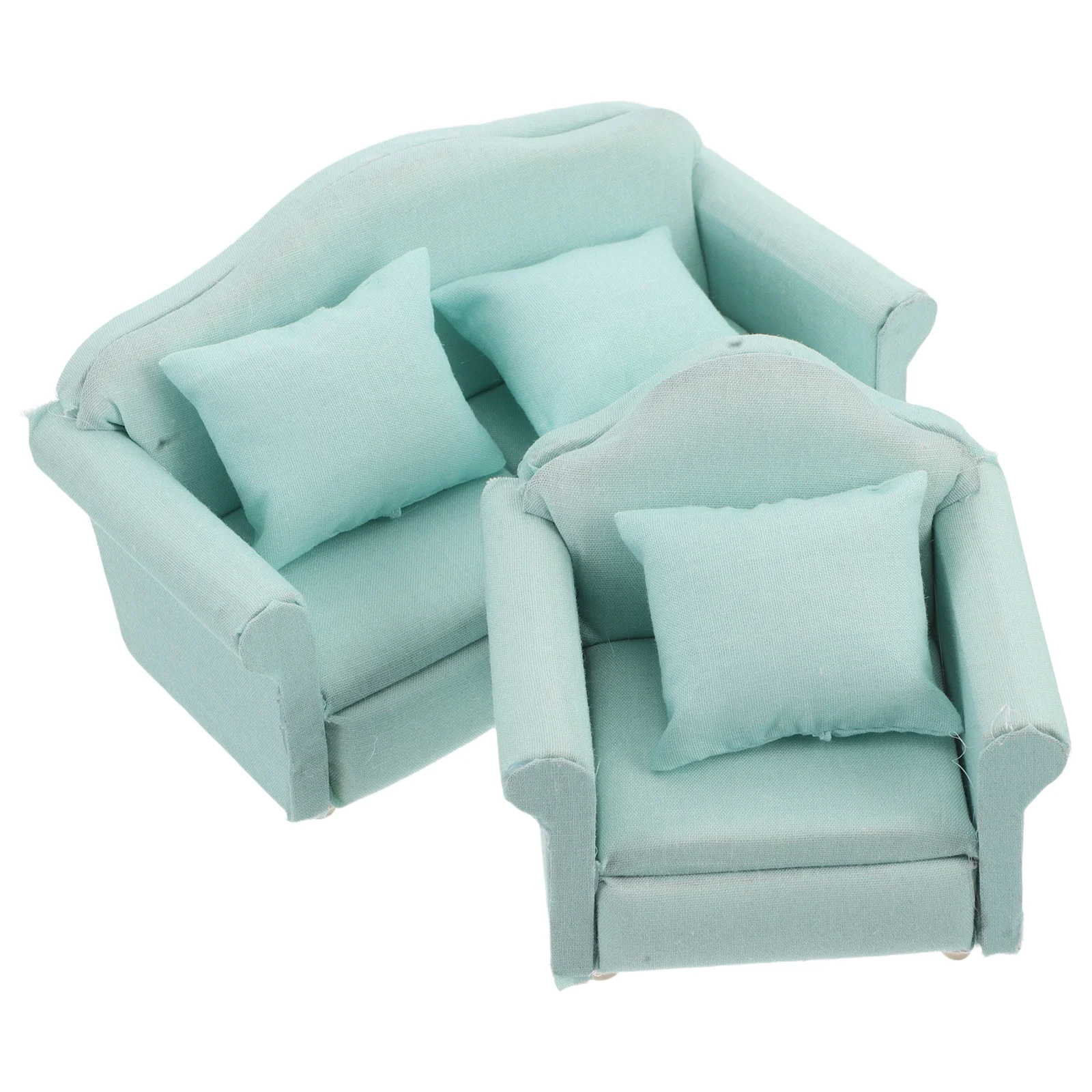 

2 Pcs Vintage Mini Furniture Set Individual Green Couch Wood Dollhouse Living Room