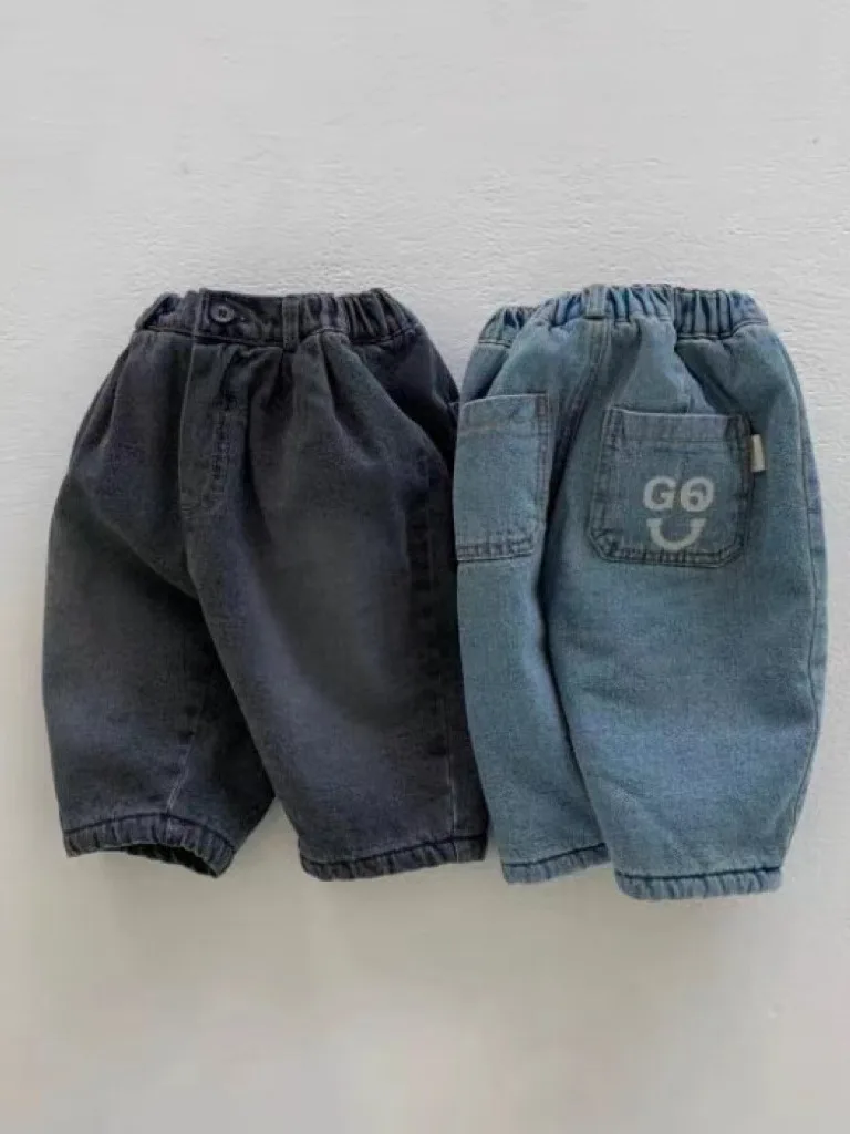 2024 Winter New Baby Plus Velvet Thick Denim Trousers Children Windproof Warm Casual Pants Infant Jeans Boys Girls Harem Pants