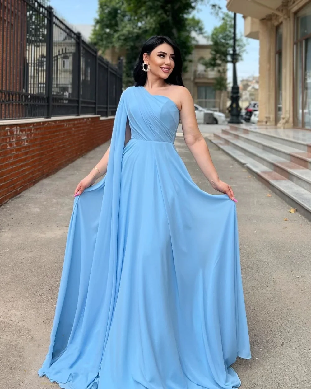 

Matching Fashion Chiffon Pleat Draped A-line One-shoulder Long Dresses Bespoke Occasion Dresses Modern Style Sizes Available