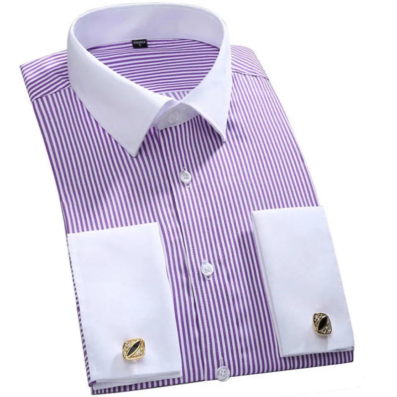 

High Quali Formal Men's French Cuff Dr irt Long Sve Thiened Fce Special Wide Fit Autumn Season Wior Collar