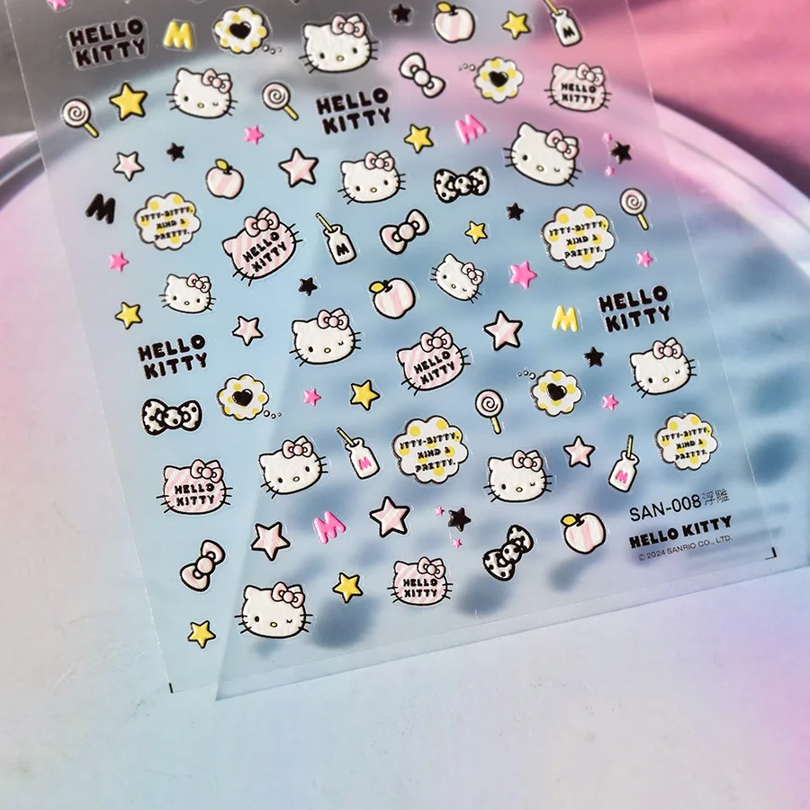 1 Stück 5D Geprägte Hello Kitty Nagelaufkleber Sanrio HelloKitty Nagelzubehör Kitty Katze Modedesign Niedliche Katzen-Nagelteile – Detail 4