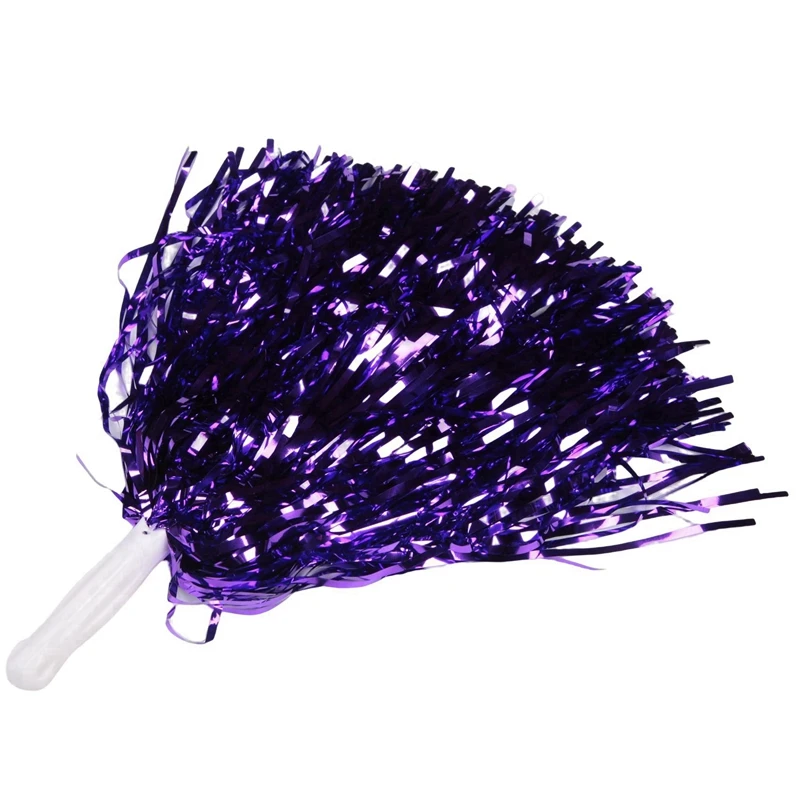 72Pcs Cheerleading Pom Poms Metallic Foil Cheer Pom Poms With Plastic Handle For Adults Kids Cheerleaders Party Purple