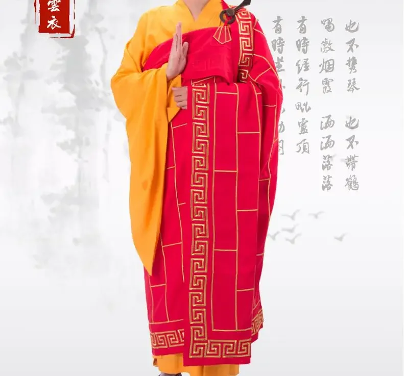 Buddhist Monk Robes Cassock Chinese Zen Abbot Embroidery Cloud Meditation Red Auspicious Vintage Men