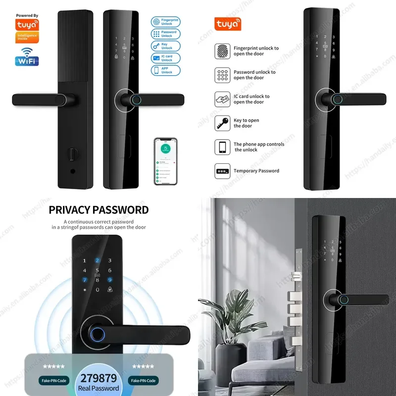 Factory Price Smart Door With WiFi, Fingerprint, RFID, And Digital Password For Wooden Doors And Apartments