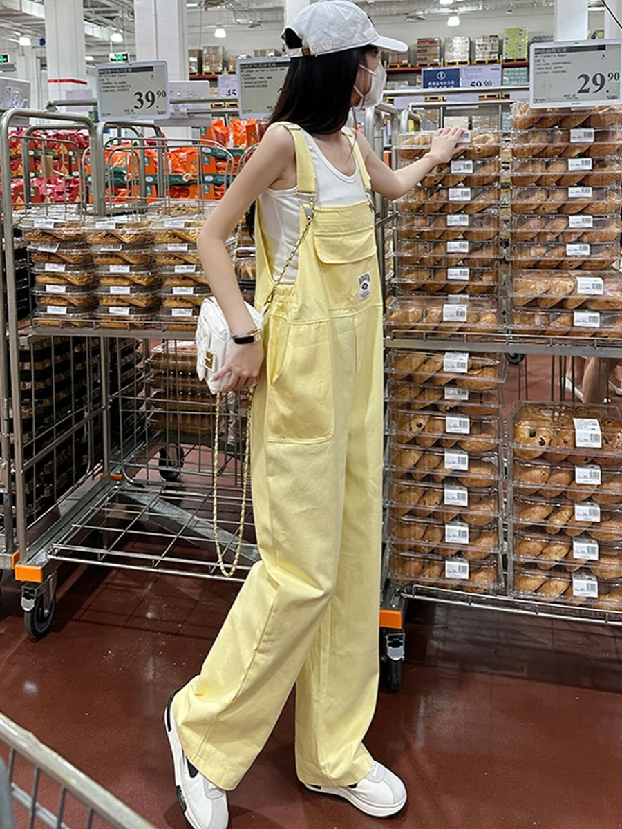 

Модный комплект: женские комбинезоны с высокой талией, брюки на бретелях с высокой талией, повседневные хлопковые брюки в винтажном американском стиле...