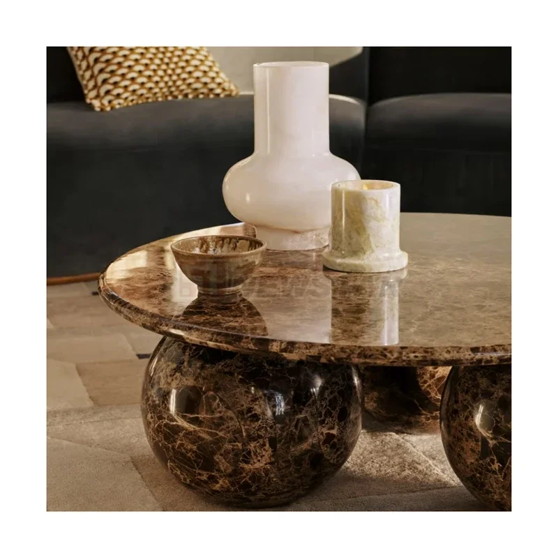 Luxury Style Custom Design Natural Stone Brown Marble Living Room Coffee Table Stone Furniture for Decoration
