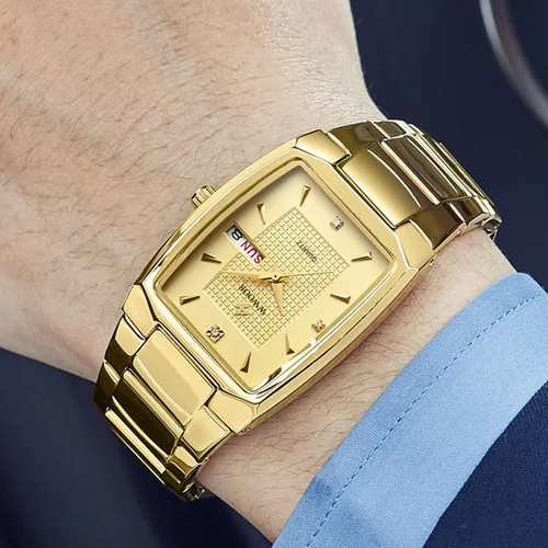 Imagen 2 del producto WWOOR 2024 nuevo reloj cuadrado para hombre con fecha automática semanal de lujo de acero inoxidable dorado relojes de pulsera de cuarzo para hombre reloj Masculino