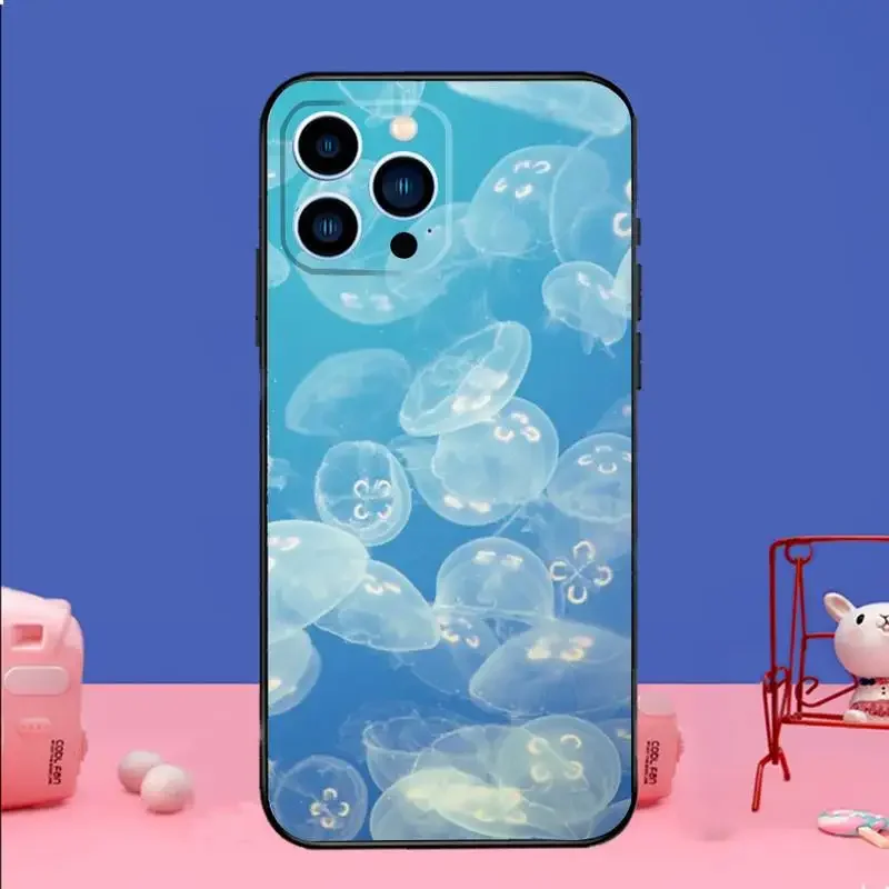 Cute Cartoon Jellyfishes Phone Case Phone Case For iPhone 14 13 12 11 Pro Max Xs Xr X 7 8 Plus 12 13 Mini Silicone Black Cover image 5