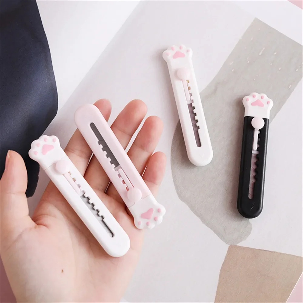 1 Pcs Kawaii Mini Pocket Cat Paw Art Knife Utility Express Box Knife Paper Cutter Craft Wrapping Refillable Blade Stationery