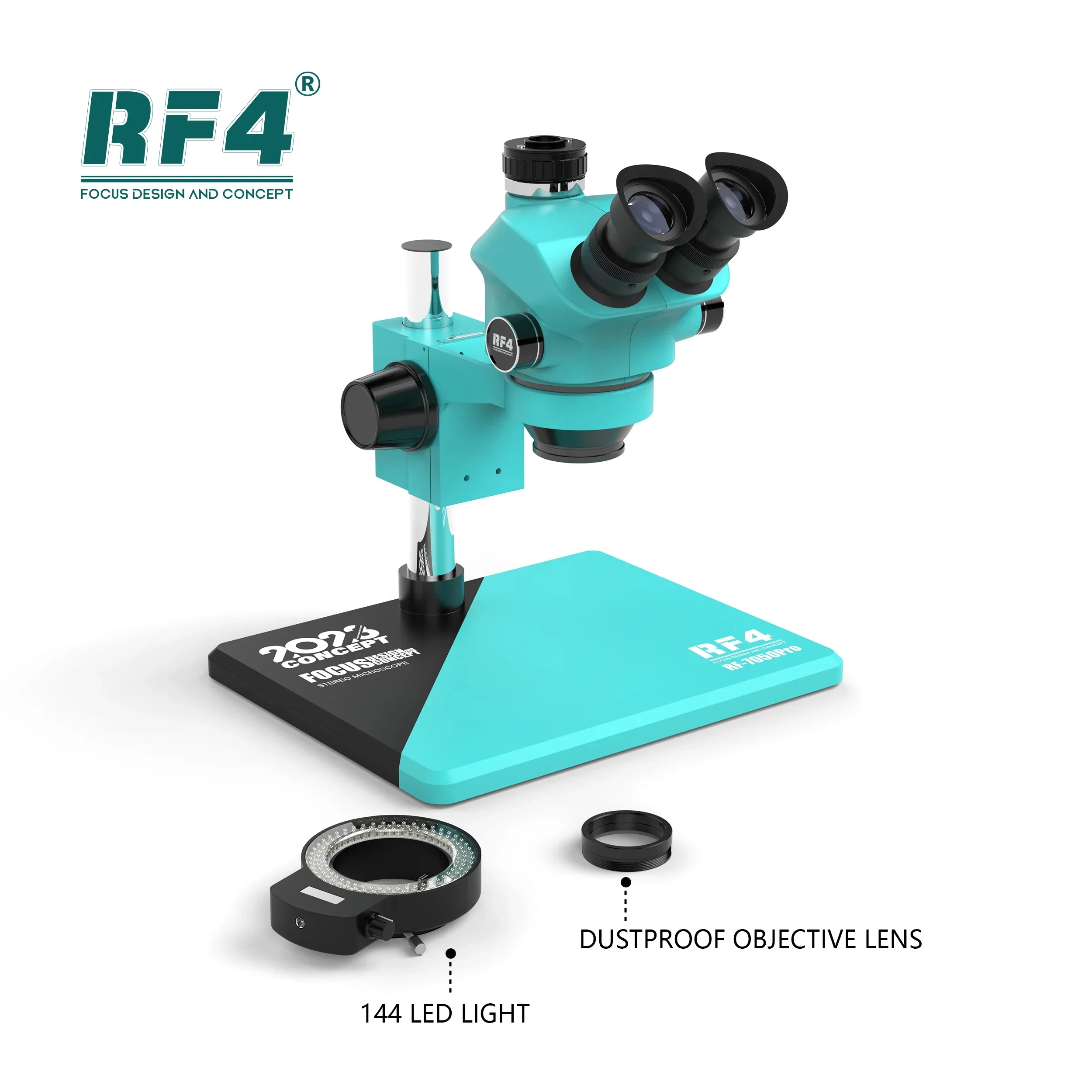 【7-50x】RF4 RF-7050PRO Newly Upgraded Zoom Trinocular Microscope with 6 Levels of Precision Locking 7-50x Magnification