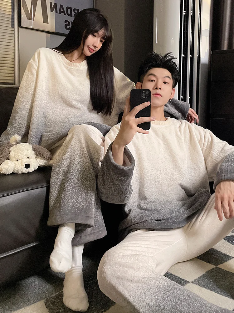 DAIMELU autumn sleepwear winter set couple pajamas women's coral fleece flannel thickened warm men's loungewear suit male nighty