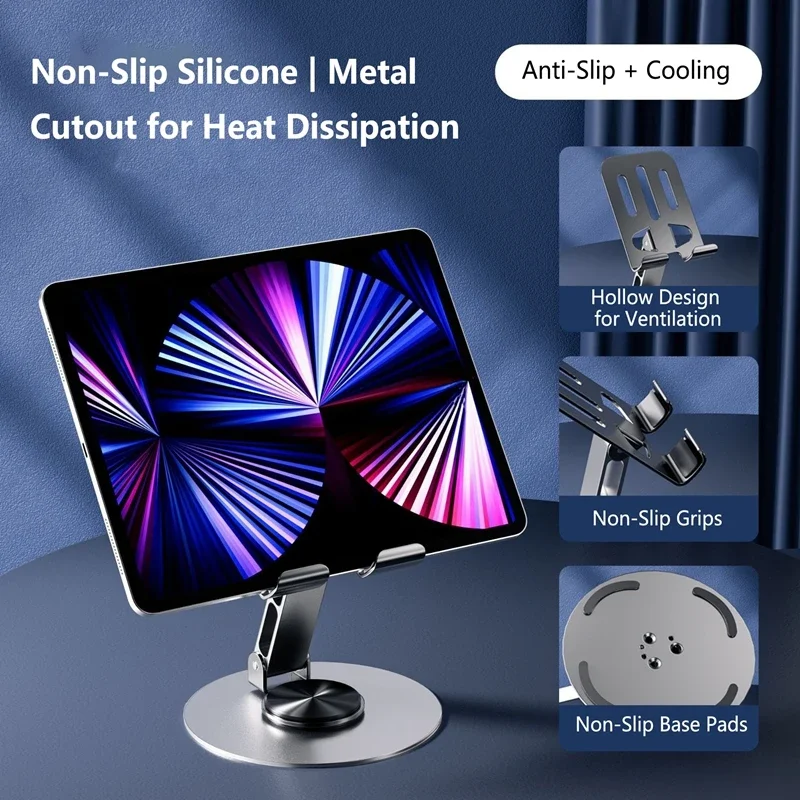1PC Universal Aluminum 360° Rotating Mobile Phone Holder - Folding Double Shaft Design Stable Anti-Slip  Anti-Fall Bracket
