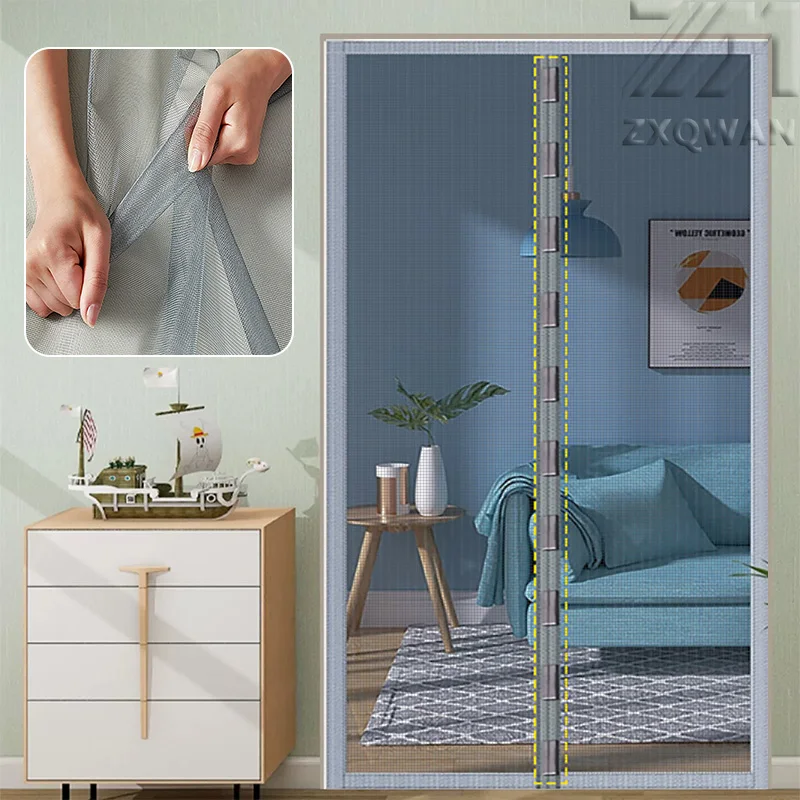 Gray Magnetic Mosquito Net, Custom Sized Curtains, Door Screen, Automatic Closing, Invisible Net, Bedroom Home Mosquito Net