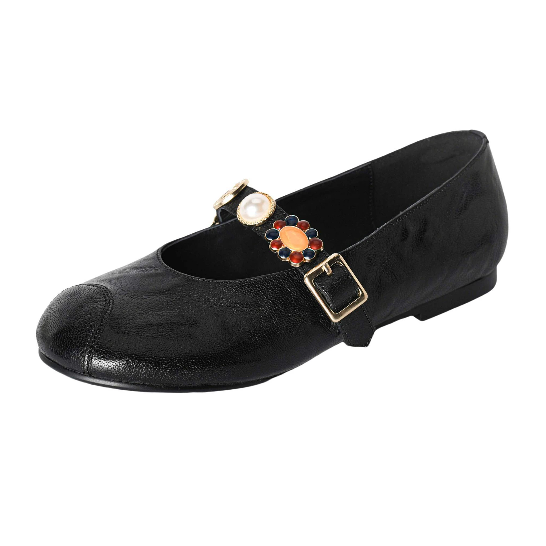Krazing Pot Sheepskin Round Toe Shallow Mary Janes Autumn Spring Shoes Sweet Buckle Strap Dance Dating Concise Brand Women Flats