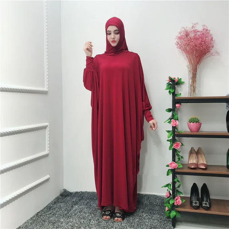 

Sleeve Women Dress Solid Headgear bat Cardigan robes color Ramadan Muslim Muslim Clothes Solid Plus Loose Women's Muslim Dress