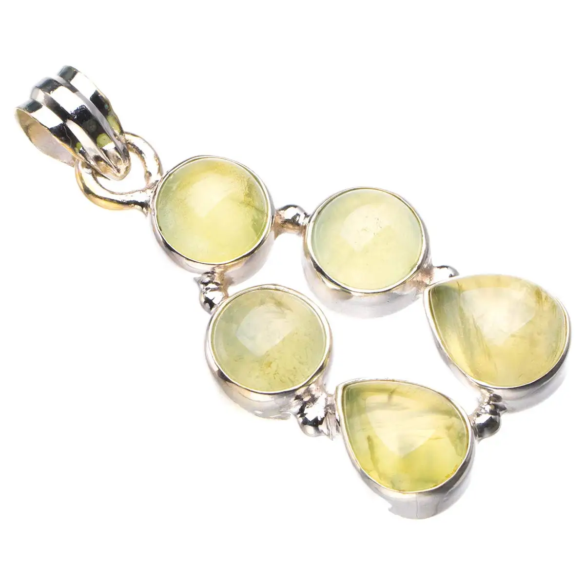 

StarGems® Natural Prehnite Handmade 925 Sterling Silver Pendant 1.5" D2633