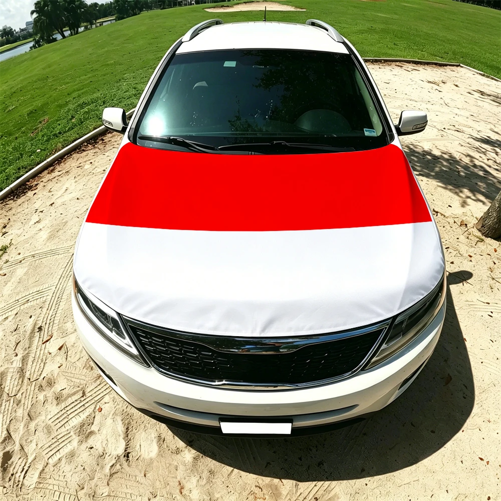 130x160cm Indonesia Car Hood Cover Flag, Elastic Windproof Patriotic Bonnet Banner Cheer for the competition