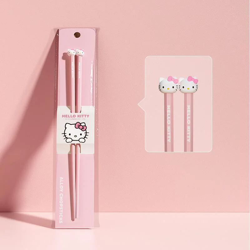 Sanrio Kawaii My Melody Chopsticks and Spoon Set Girls Anime Cinnamoroll Hello Kitty Sweet Tableware Storage Box Gifts for Kids