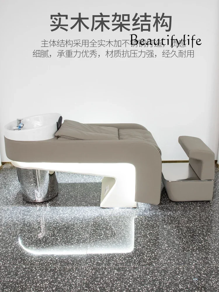 cadeira de salão de beleza Salon rambut keramik baskom dalam tempat tidur sampo toko tukang cukur khusus high-end salon rambut tempat tidur siram pijat w