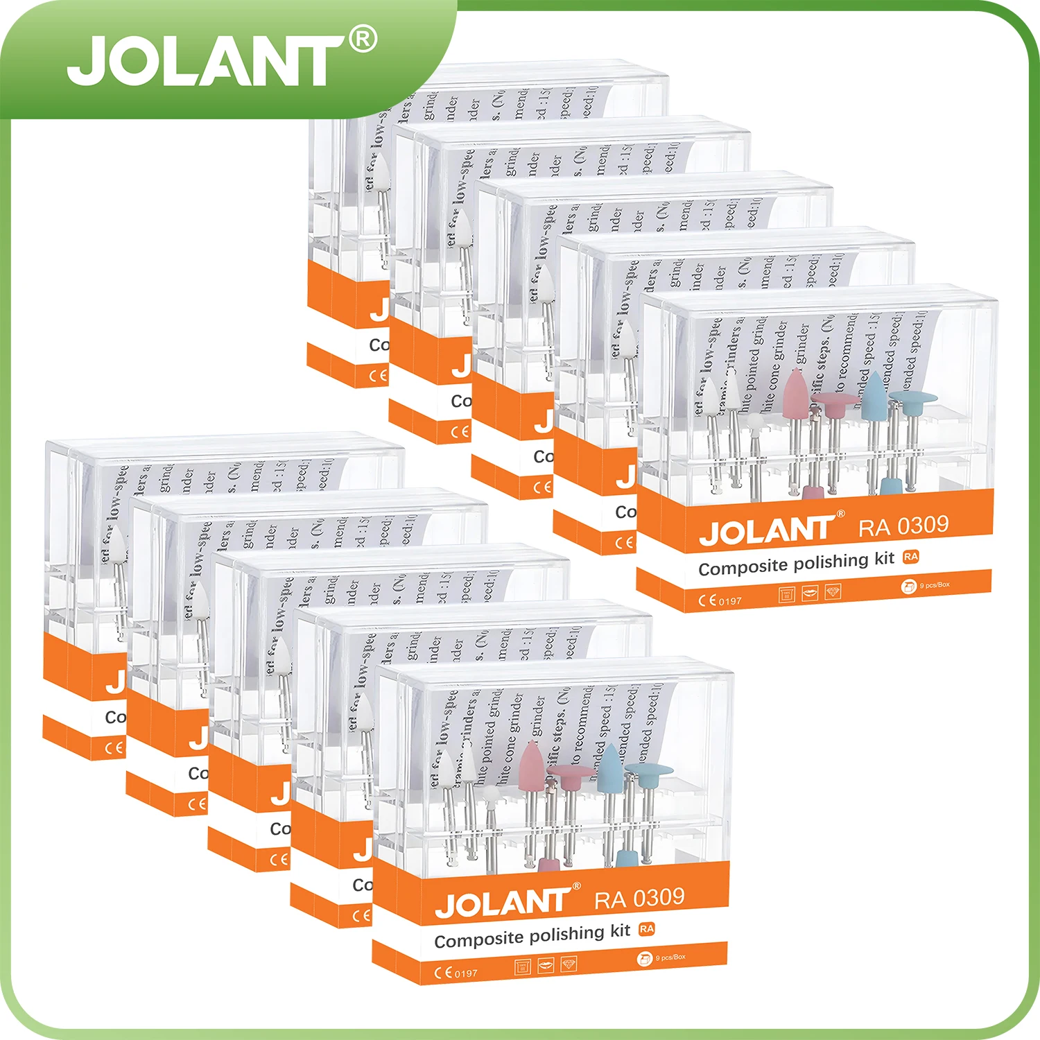 10 Boxes JOLANT Dental Composite Polishing Kit RA 0309 Ceramic Silicone Rubber Polishers for Low Speed Handpiece Contra Angle