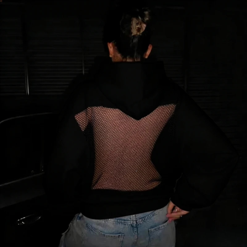 

Американский однотонный сексуальный пуловер с открытой спиной и капюшоном, осенний свободный и универсальный модный женский топ