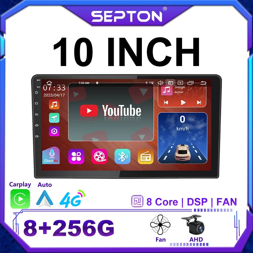 SEPTON Android Car Radio CarPlay Autoradio 2Din 10 pulgadas navegación Universal estéreo GPS reproductor Multimedia para Nissan Toyota Kia