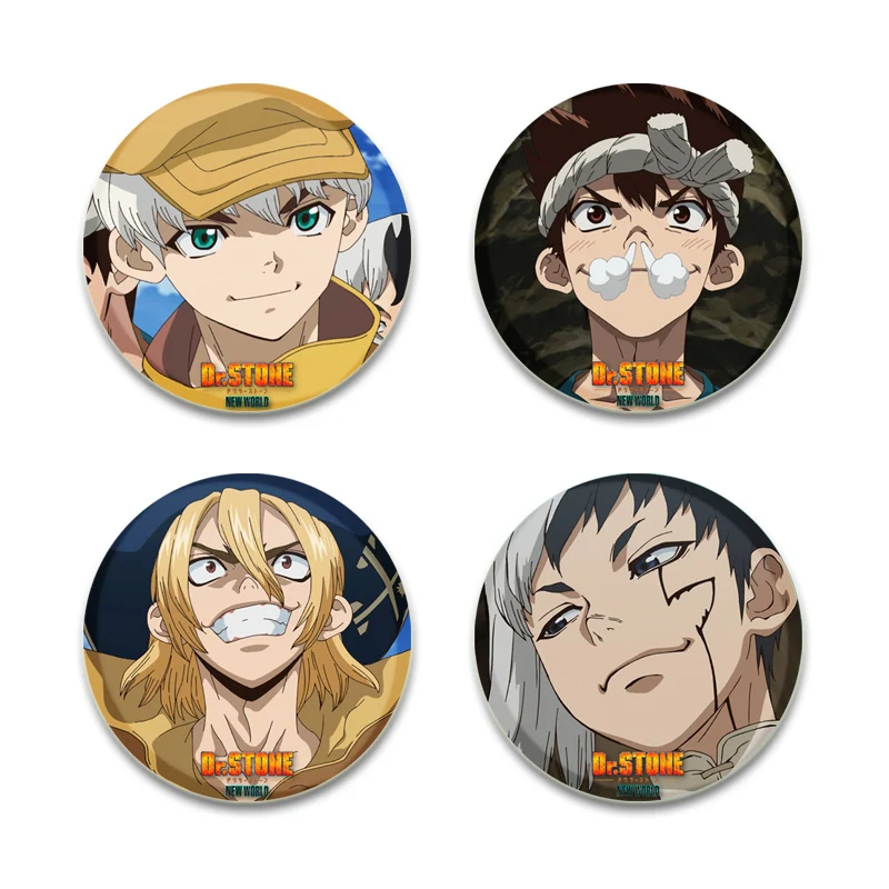 Anime Dr. Stone Pins Characters Gen Asagiri Chrome Senkuu Ishigami Kohakulapel Badge Snap in Design Round Cartoon Brooches