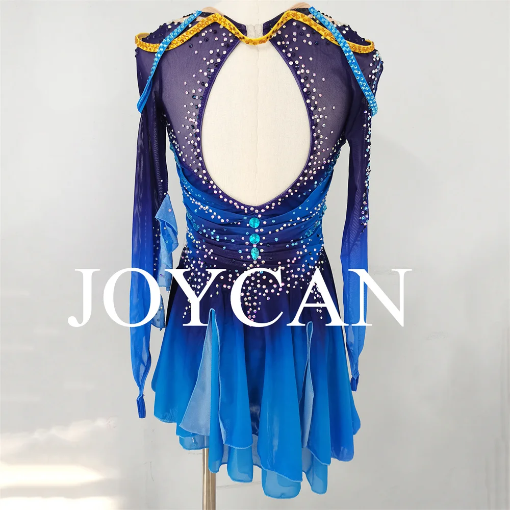 JoyCan Ice Figure Skating  Dress Girls Blue Spandex Stretchy Competition Dance Wear Customized