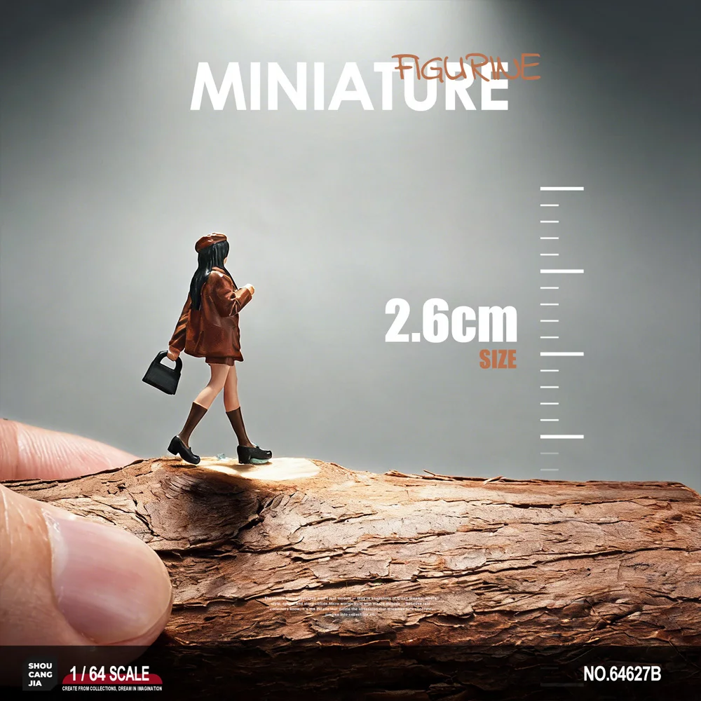 1:64 Scale Brown Trench Coat Beret Girl Mini Resin Figure Diorama Match 3D Color Print Figurine Desk Ornament Mini Shoot Match view 3
