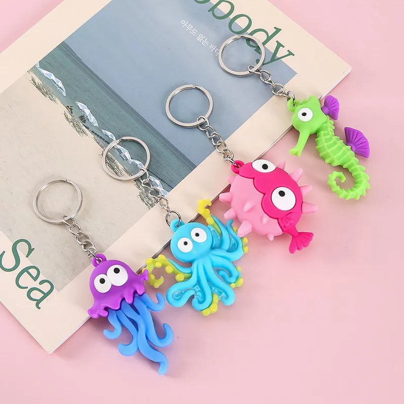 10pcs Squid Action Toys Figure Keychain Sea Animal Octopus Accessories Boy Girl Keychain Toy Birthday Gift