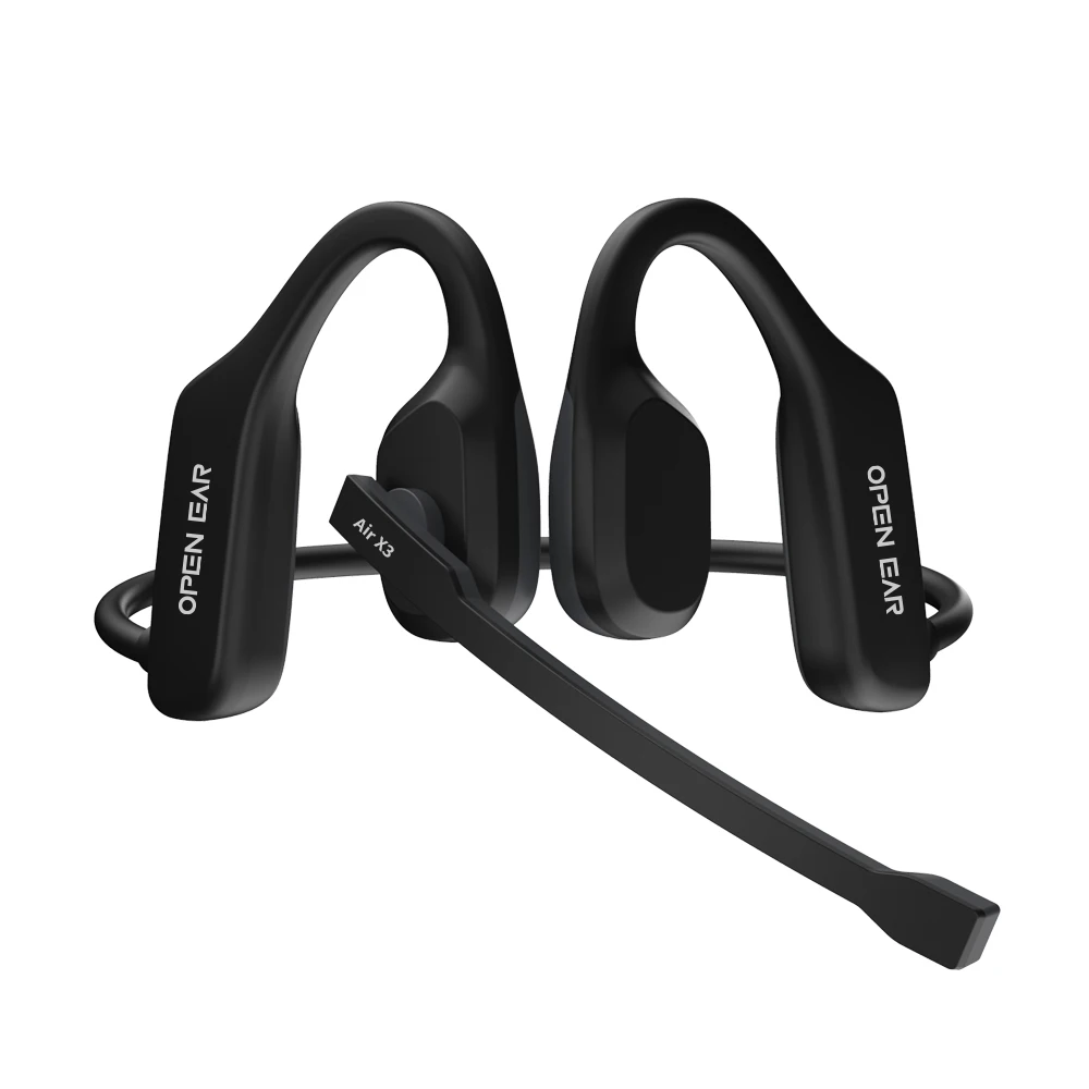 Open Ear Headphones with Mic IPX5 Waterproof Headsets Wireless Bluetooth Noise Cancelling Air Conduction Earphones for Office