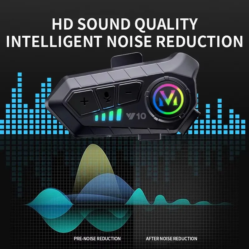 Y10 Wireless Motorcycle Helmet Headset Bluetooth 5.3 RGB Ring Light IPX6 Waterproof 1000mAh Handsfree Call Stereo Earphone