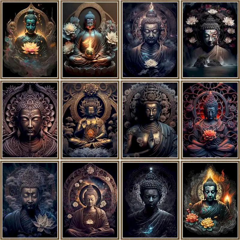 

CHENISTORY Oil Painting By Number Buddha Acrylic Paint On Canvas Pictures By Number Religious Figures Home Decoration 40x50cm
