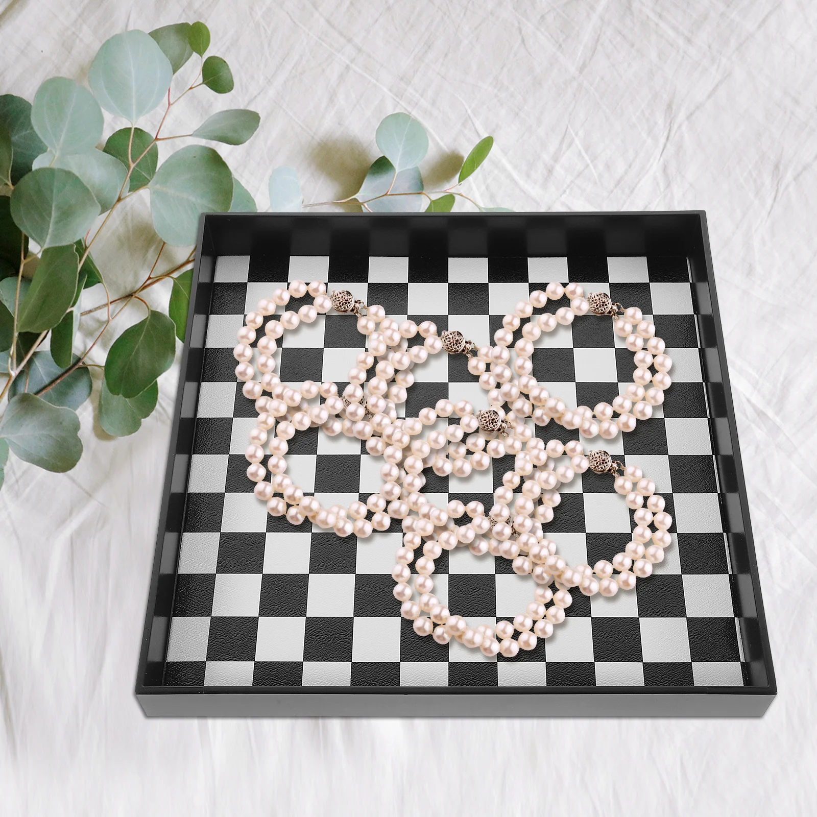 

Checkerboard Pattern Storage Tray Desktop Organizer Perfume Vanity Tray Multifunctional Jewelry Makeup Holder Storage Plate