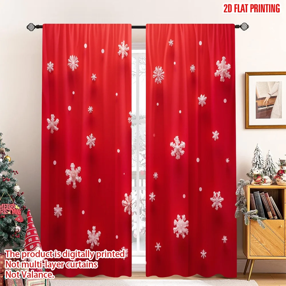 

2pcs 2D flat printing Christmas Party Curtain Red Snowflakes Dots Fabric Without Electricity Spring for Door Wall Yard