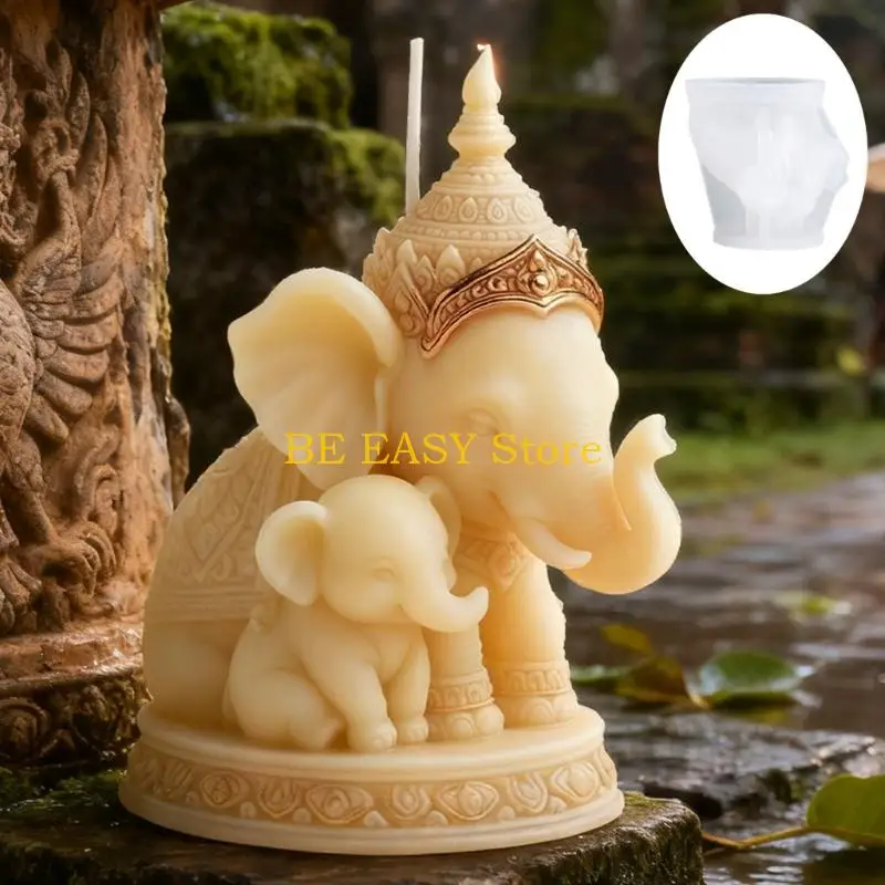 E28F Silicone Candle Mould with Thai Mother Elephant Theme for DIY and Gift Giving