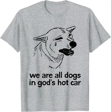 We Are All Dogs in God's Hot Car Funny Dog Meme Print T-Shirt Short Sleeve Blouses Novelty Gift Sarcastic Saying Tee Fashion Top