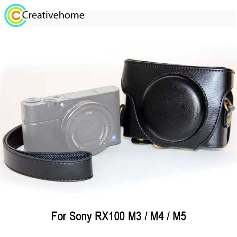 Retro Style Camera Bag For Sony RX100M3 (RX100 III) / M4 (RX100 IV) / M5 (RX100 V) Camera PU Leather Protective Case with Strap