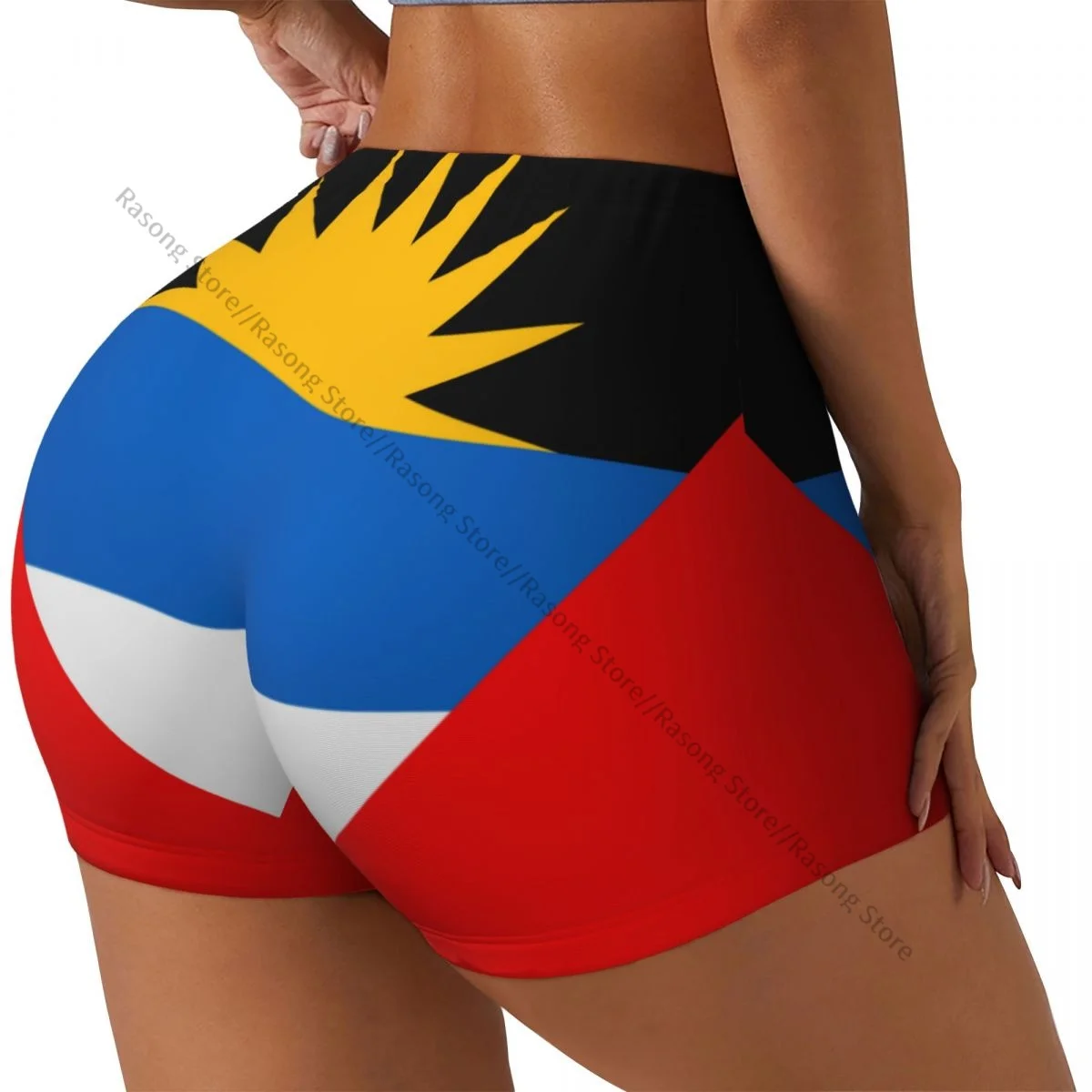 

Spandex Yoga Shorts for Women Antiguan Flag Workout Booty Shorts