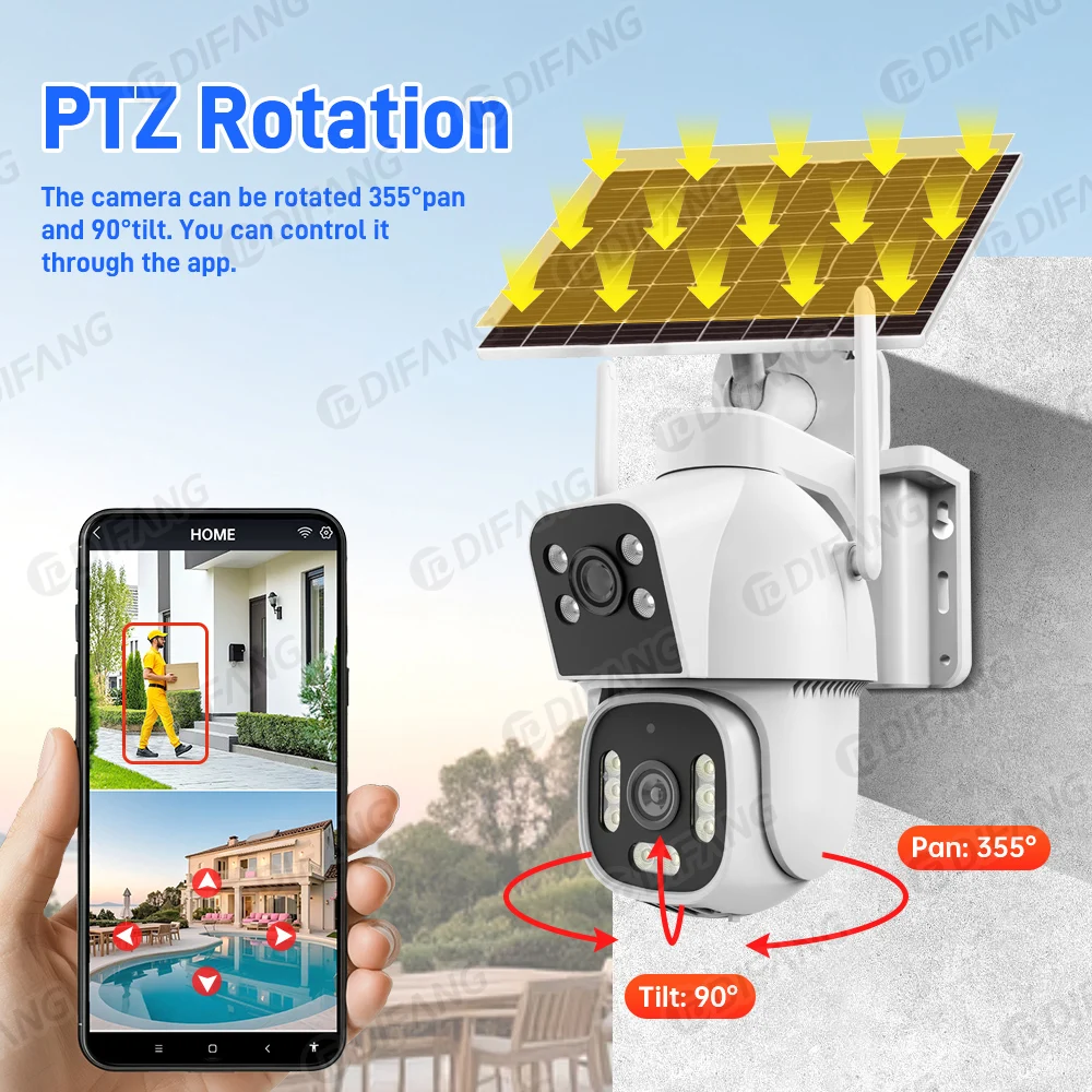 5K 10MP  Dual Lens Solar Security Camera Outdoor WiFi 4G Wireless CCTV Surveillance IP Cam for SIM Card Waterproof Night Vision