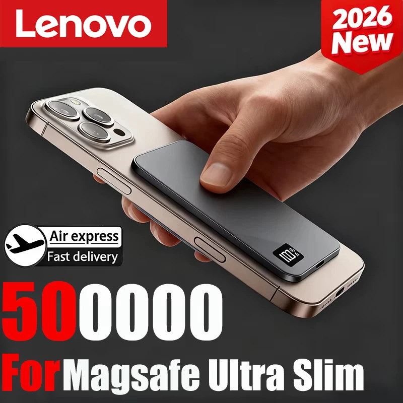 Lenovo 50000 mAh magnetische kabellose Powerbank, schnelles Laden, PD22,5 W, tragbarer externer dünner Akku für Magsafe für iPhone Samsung
