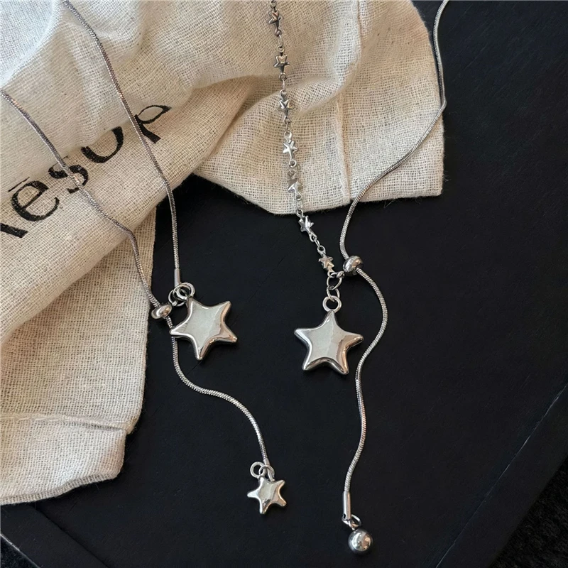 Silber Farbe Asymmetrische Stern Anhänger Einstellbare Schlange Kette Halskette Für Frauen Pullover Ketten Vintage Charme Schmuck Dekoration