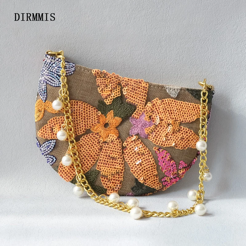 

New Fashion Brand Handbags Women Embroidery Bag Luxury Sequin Vintage Bag Floral Bride Cute Clutch Trendy Casual Day Should Bag